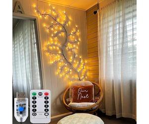 gresonic 2 Packs 2.3m USB Port 144 LEDs Lumière scintillante de branche d'arbre avec lumières d'arbre à distance chaude blanche éclairée guirlande intérieure pour les décorations de Noël d'Halloween