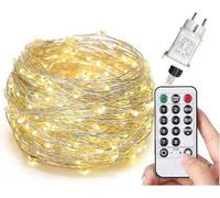 Gresonic 200er LED 25m micro chaîne d'alimentation électrique de fil d'argent pour intérieur extérieur chaud blanc 8 modes d'éclairage lumières de corde (Blanc chaud 8 Modi Minuterie Dimmable, 200LED)