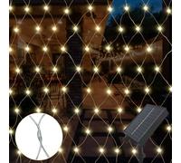 Gresonic Guirlande lumineuse solaire - 1,5 x 1,5 m - 96 LED - Blanc chaud - Décoration intérieure et extérieure - Pour Noël, mariage - 96 LED - Blanc chaud - 8 modes