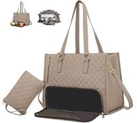 gresonic Sac fourre-tout 2 en 1 pour femmes, sac pour ordinateur portable 15,6 pouces avec compartiment isotherme pour le déjeuner, sac à main matelassé de grande capacité avec porte-monnaie