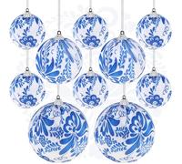 Gresorth 10 Pièces Bleu et Blanc Noël Balle Suspension Ornement Fait Main Tissu Boule Décoration Antichoc Chinoiserie Sphère Affichage pour Mariage Parti