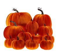 Gresorth 12pcs Grande Artificiel Velours Automne Moisson Halloween Citrouille Faux Fait à la Main Décoration Maison Cuisine - Orange