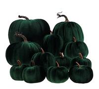 Gresorth 12pcs Grande Artificiel Velours Citrouille Décoration Faux Fait à la Main Automne Moisson Maison Cuisine Halloween - Vert