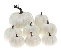 Gresorth 8pcs Assorti Taille Faux Fait à la Main Blanc Velours Citrouille Artificielle Automne Moisson Halloween Décoration Maison Cuisine