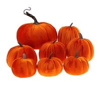 Gresorth 8pcs Assorti Taille Faux Fait à la Main Orange Velours Citrouille Artificiel Automne Moisson Halloween Décoration Maison Cuisine