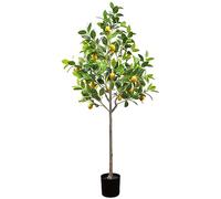 Gresorth Citronnier artificiel de 1,5 m avec fruits pour la maison, la table, le bureau, le jardin, l'intérieur et l'extérieur, pot en plastique, feuilles réalistes