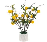 Gresorth Jaune Mini Citron Réaliste Artificiel Décoration avec Feuilles Faux Fruits Branche Simulation DIY Couronne Jardin Modèle 5 Pièces