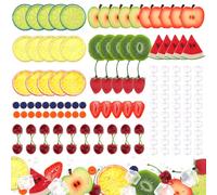 Gresorth Lot de 135 décorations de fruits mixtes artificiels fraise artificielle pomme citron tranche kiwi réaliste bloc pastèque réaliste cerise framboise modèle de glaçons