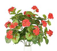 Gresorth Lot de 4 branches de bégonia artificielles - Décoration - Tige de géranium rouge - Simulation de bouquet vert - Pour mariage, anniversaire, cuisine - 77 cm