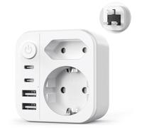 grestar 6 en 1 Adaptateur Prise Anglaise,2 Prises 2 USB A Ports 2 USB C Ports,UK Travel Plug Adapter Adaptateur Type G pour UK/Irlande/Malaisie/Maldives