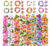 grestar 64 Pièces Collier de Fleurs Hawaienne, Hawaii Blumenketten Hula Luau Collier Bracelet Bandeau Hawaien Lei Pour Carnaval Noël Fêtes sur la Plage Nouvel An Pâques Anniversaire