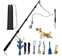 GRETMIX Bâton de flirt pour chiens, jouets interactifs à tirer pour chiens, quatre sections rétractables à longueur réglable, jouets de chasse avec bâtons à mâcher en corde, pour exercice et