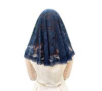 Grettytling Voile en dentelle Mantilla doux et confortable 7 couleurs style espagnol rose voile en dentelle couvre la tête en forme de D, bleu marine, Medium