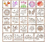 Grevosea Lot de 20 pochoirs de peinture de fleurs sauvages et d'animaux, pochoir de conception murale, pochoir de dessin réutilisable, petits pochoirs pour peindre des meubles, sac