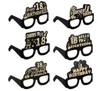 Grevosea Lot de 6 lunettes de soleil en papier pour décoration de fête d'anniversaire, 18e anniversaire, accessoires pour photomaton - Fournitures pour fête d'anniversaire de filles et femmes (18ème)