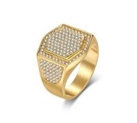 Grewod Alliance Homme en Acier Inoxydable, Hip Hop Large avec Zirconium Blanc Or 19mm Bague de Fiançailles Taille 57