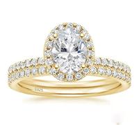 Grewod Alliance Mariage Femme en Argent 925, Ensemble de 2 Bagues Halo Zirconium Ovale de 6 x 8mm et de 1.5 Ct Or Bague Fiançailles Taille 53
