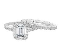 Grewod Bague Alliance Femme en Argent 925, Ensemble de 2 Bagues en Zirconium Rectangulaire 6x8mm 2Ct Anniversaire Mariage Taille 54