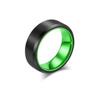Grewod Bague Fantaisie Homme en Acier Inoxydable, Bord Biseauté Brossé Bicolore Vert Noir 8mm Bague Anneau Mariage Taille 62