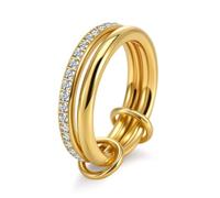 Grewod Bague Femme Empilable en 2 Rangs avec Zirconium Taille 52, Or, Acier Inoxydable Bijoux Alliance Alliances Mariage Pierre