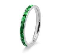 Grewod Bague Femme Éternité Mince et Empilable Zirconium Vert Taille 52, Argent, Acier Inoxydable, 2.5mm Bijoux Alliance Bague de Fiançailles Alliance Mariage Pierre