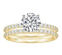 Grewod Bague Fiançailles Femme en Argent 925, Ensemble de 2 Bagues en Zirconium de 7mm et 1.2 Ct Or Mariage Alliance Taille 62