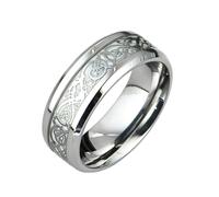 Grewod Bague Homme 8mm Motif de Dragon Lumineuse Taille 65, Argent, Acier Inoxydable Bijoux