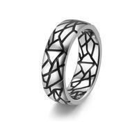 Grewod Bague Homme Dôme Confort à Motif de Fissure Lumineuse Taille 57, Argent, Acier Inoxydable, 7mm Bijoux