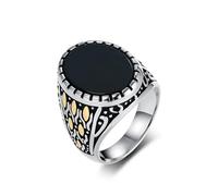 Grewod Bague Hommes en Acier Inoxydable, Vintage Gros avec Pierre Noire Argent 22mm Bague Alliance Fiançailles Taille 67