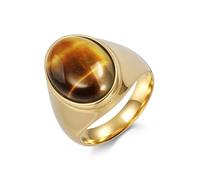 Grewod Bague pour Homme en Acier Inoxydable, Gros Œil de Tigre Or 20mm Bague de Fiançailles Simple Taille 62