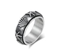 Grewod Bague Tournante Homme en Acier Inoxydable, Coquillage Étoile de Mer Vintage Argent 8mm Bague Anti Stress Taille 60