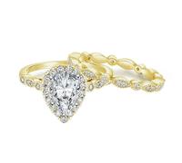 Grewod Bagues Femme en Argent 925, Ensemble de 2 Bagues de Luxe en Zirconium en Forme de Larme 6 x 9mm 1.5 Ct Or Alliance Fiançailles Taille 54