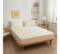 Grewod Drap Housse 120 x 200 cm - Bonnet 15 cm - Beige - Drap House en Coton Polyester - Drap Couleur Unie