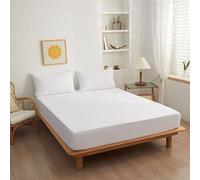 Grewod Drap Housse 120 x 200 cm - Bonnet 15 cm - Blanc - Drap House en Coton Polyester - Drap Couleur Unie