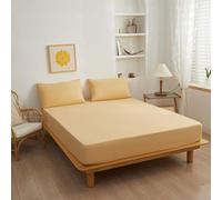 Grewod Drap Housse 120 x 200 cm - Bonnet 15 cm - Jaune - Drap House en Coton Polyester - Drap Couleur Unie