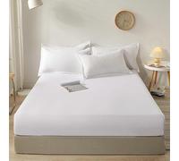 Grewod Drap Housse 120 x 200 cm - Bonnet de 10 cm - Blanc - Drap-Housse en Coton - Drap de Lit Couleur Unie