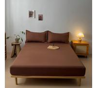 Grewod Drap Housse 120 x 200 cm - Bonnet de 10 cm - Café - Draps de Lit en Coton - Drap Doux Couleur Unie