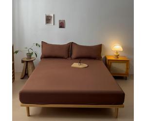 Grewod Drap Housse 120 x 200 cm - Bonnet de 10 cm - Café - Draps de Lit en Coton - Drap Doux Couleur Unie
