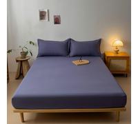Grewod Drap Housse 120 x 200 cm - Bonnet de 10 cm - Violet - Drap de Lit en Coton - Drap Doux Couleur Unie