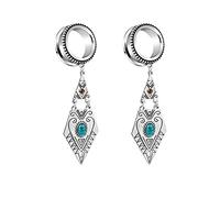 Grewod Écarteurs Tunnels 8MM Ecarteur Oreilles Acier Inoxydable Plug Femme avec Pendentif Losange Vintage Argent Piercing Bijoux, 2 Pièces