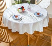 Grewod Nappe Moderne, Ronde 200 cm, Beige, Nappe de Table en Polyester Couleur Unie Lavable