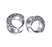 Grewod Piercing Oreille Homme 8MM Ecarteur Oreilles Acier Inoxydable Plug Tunnel Femme Forme de Lune Vintage Argent Bijoux, 2 Pièces