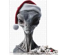 Grey Alien Christmas Portrait Puzzle 1000 Pièces Cadeau Unique Jeu Éducatif Challenge Toy À De Qualité Supérieure Peinture Art pour Adultes Et Enfants À Partir De 12 Ans 500pcs (52x38cm)