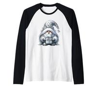 Grey GNOME Graphic in Monochrome Outfit Women Cute Christmas Manche Raglan