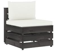 Grey Impregnated Wood Central Sectional Sofa with Cushions for Garden, Patio & Living Room - Durable Pine Frame, Weather-Resistant, Modular Design, Cream White Polyester Cushions (60x70x66cm)