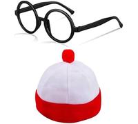 GREY LOOK Costume d'explorateur pour adultes « Find Me if You Can » unisexe avec t-shirt à rayures rouge/blanc, chapeau, lunettes, cache-jambes OTK, écharpe pour la semaine du livre (lot de 2 chapeaux