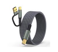 (Grey,Multicolor)5m USB/Type-C to Square USB Type-B 2 in 1 Printer Cable Braided Printing Connection Cord