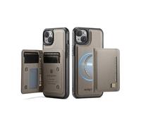 (Grey,Multicolor)For iPhone 14 Plus Case AUTSPACE A13 Vintage Leather Back Cover with Magnetic Detachable Card Bag -