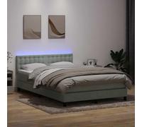 Grey Velour Bed Frame with Slatted Base and Mattress 140x210cm, Adjustable Headboard, LED Lighting, Pocket Spring System for Ultimate Comfort and Modern Bedroom Design