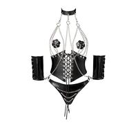 Grey Velvet Ensemble corset ouvert pour femme, Noir, S-M